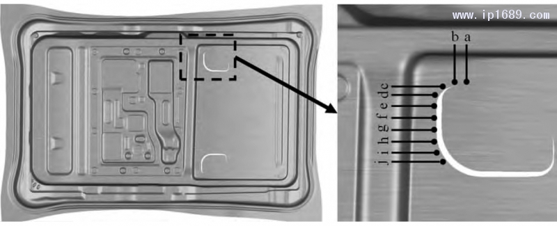 图 10 零件刺破边缘 a～j 号位置