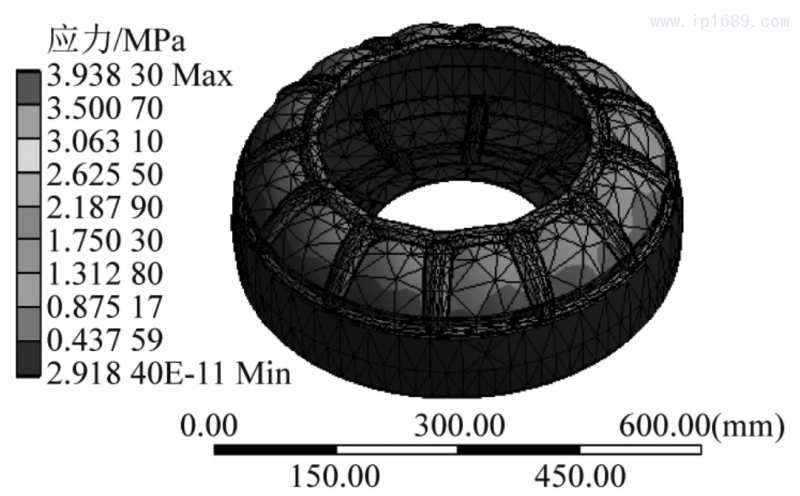 图 11 凸起式加强筋模型结构应力结果