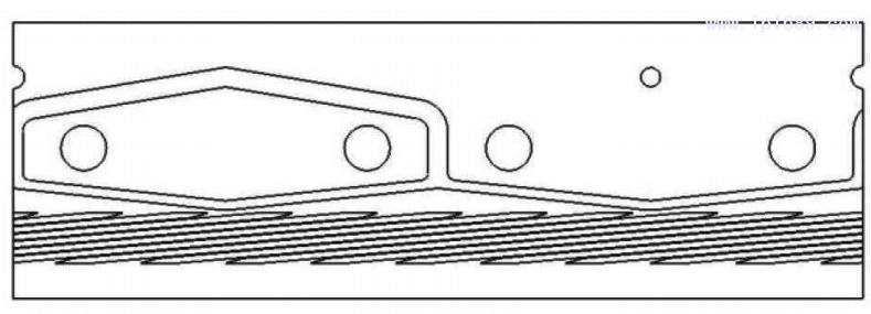 图 １ ４ 机 头 外 层流道展 开 图