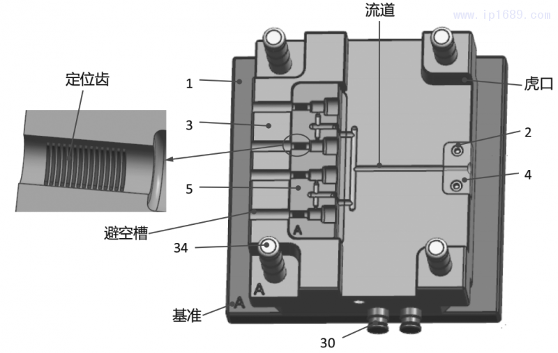 图9 定模侧模具结构3D图